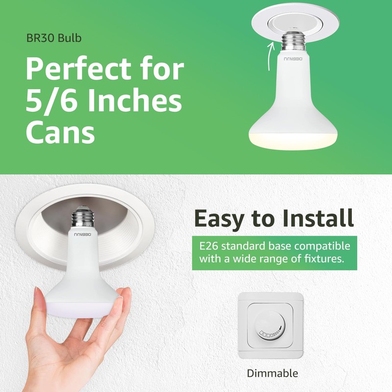 DEGNJU BR30 LED Bulb, Dimmable Flood Lights Indoor CRI80 7W