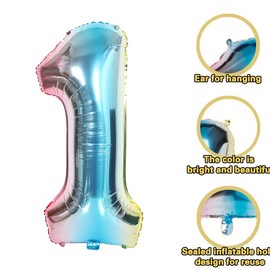 ANCLLO 32 Inch Number Balloons Foil Ballon Rainbow Gradient Digit Ball Colorful Wedding Birthday Party Decoration-Number 1