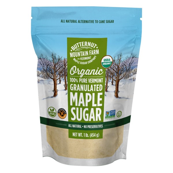 Butternut Mountain Farm 100% Pure Organic VT Maple Sugar, 1LB Bag, Reclosable Pouch