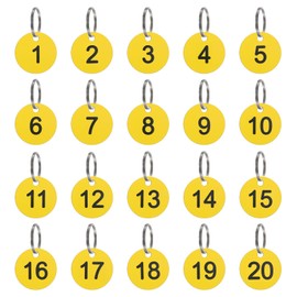 sourcing map Number Key Tags 1-20, 20 Pcs 35mm Round Number Tags Plastic Numbered Keychains for Dormitory Keys House Lockers, Yellow & Black
