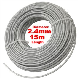 Zeqeey Heavy Duty Round Steel Core Grass Trimmer Line 0.095 inch 2.4mm x 15m Weed Universal Strimmer String Wire Rope with Nylon Cover