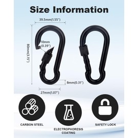 Mixiflor 3.15" Carabiner Clips, 6 Pack Locking Carabiner Hooks Spring Snap Hook, Heavy Duty Screw Lock Carabiner Chain Quick Links for Rope,Key,Swing,Hammock,Tent