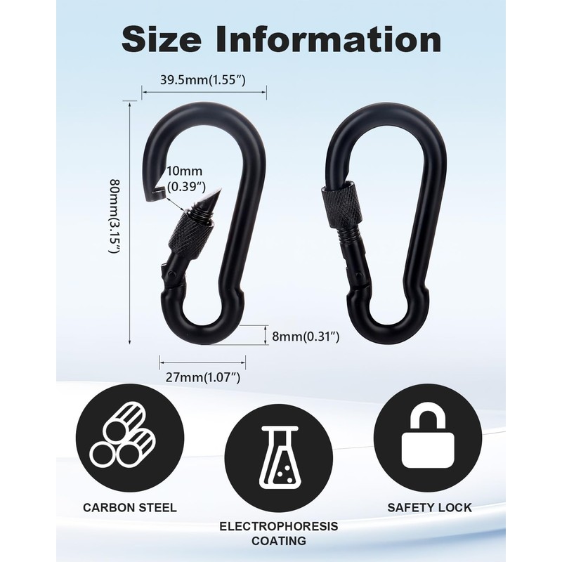 Mixiflor 3.15" Carabiner Clips, 6 Pack Locking Carabiner Hooks Spring