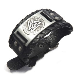 Gungneer Viking Bracelet Valknut - Nordic Bracelet with Odin's Valknut and Rune Circle - Pagan Jewelry for Men Women