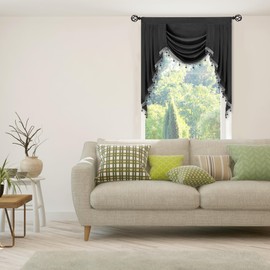 Phating Velvet Waterfall Swag Valance for Bedroom, Valances with Tassels for Living Room Rod Pocket Valances (1 Panel, Grey, W39 inches)