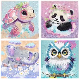 Glvomazty Set of 4 Diamond Painting Children, 5D Diamond Painting Pictures Kits, DIY Diamond Painting Set, Painting by Numbers, Diamond Beginners for Home Wall Decoration, 18 x 18 cm