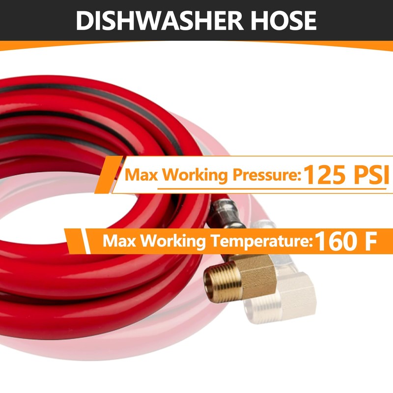1-Pack HeSun 6 Feet Red PVC Dishwasher Hose, 3/8" Comp