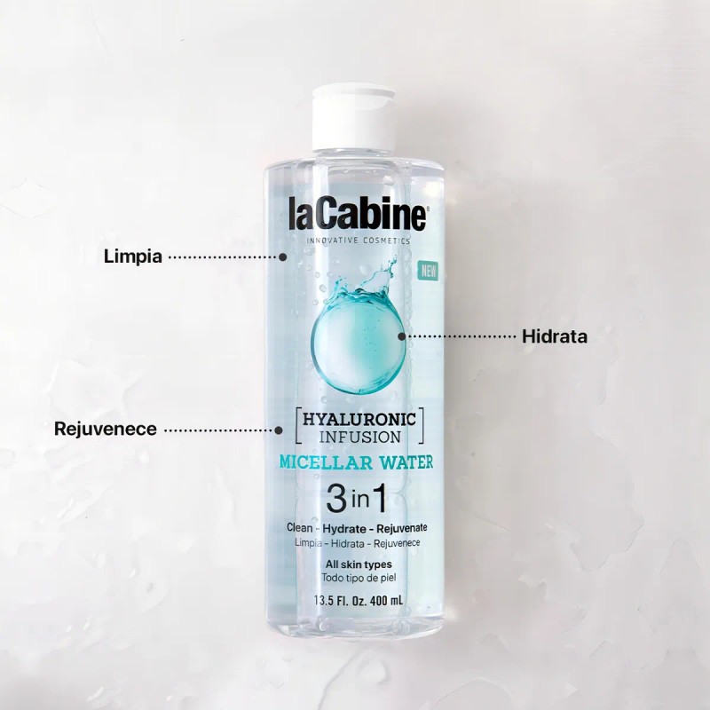 Lacabine Facial Agua Micelar 3 En 1 Limpia hidrata rejuvenece
