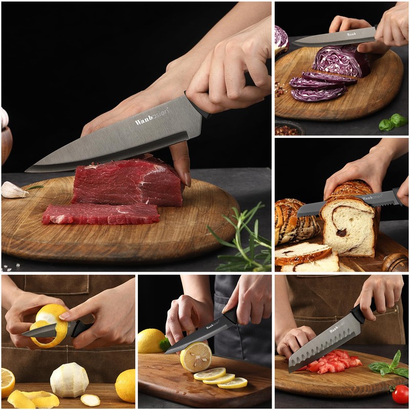 Wanbasion Black Stainless Steel Knife Set, Sharp Kitchen Knife Set