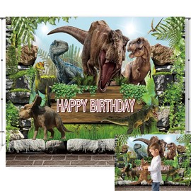 Caaerttply Dinosaur Birthday Backdrops for Photography 10x8ft Jurassic Dinosaur Themed Happy Birthday Photo Backdrop Tropical Jungle Dino Party Background Kids Baby Boy Birthday Portrait Banner Props