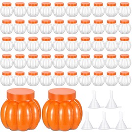 Hsei 50 Pcs Plastic Sand Art Bottles with caps and 5 Small Funnels Sand Art Containers Kits for Kids Craft DIY Art Activity Group Wedding Birthday Party Gift Party Favor, Without Sand(Pumpkin)