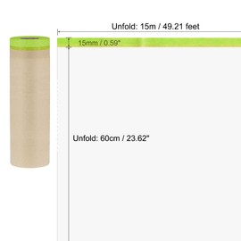 sourcing map Pre-Taped Masking Film, 24" x 49ft, Brown Paper Drop Cloth with High-Tack Painters Tape for Painting Protection 2Pcs