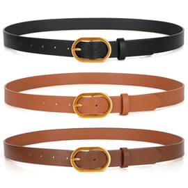 XZQTIVE 3 Pack Plus Size Women's Leather Belts for Jeans Pants Dress Fashion Gold Buckle Ladies Waist Belt