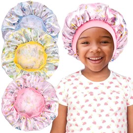 Aileam Kids Satin Bonnet Baby Sleep Cap Dinosaur Wide Elastic Band Soft Silk Double Layer Night Hair Hats for Teens Toddler Child Baby