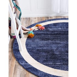 Unique Loom Del Mar Collection Contemporary Transitional Navy Blue Round Rug (6' 0 x 6' 0)