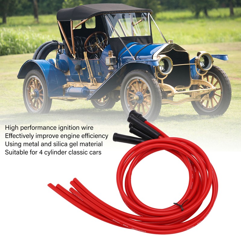 Spark Plug Ignition Wire Set Red High Performance Silicone 1m