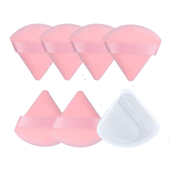 6Pcs Triangle powder puffs with 1Pc Storage Box Kit, Pink