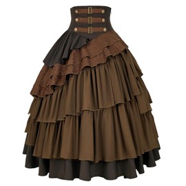 IWQBQ Women's Steampunk Gothic Skirt Pirate High Waisted Layered Ruffle Skirt(Z2886BN,XL)