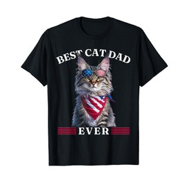 Maine Coon Cat Best Cat Dad Ever with American Flag Father T-Shirt for Women Kids Men