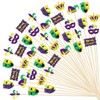 JarThenaAMCS 280Pcs Mardi Gras Cocktail Pick Masquerade Mask Crown Food Toothpick 7 Designs Long Appetizer Skewer For Carnival Party Fruit Drink Dessert Supplies