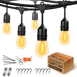 Yuhoolamp 100FT String Lights for Outside Patio Lights with 30+2 Replaceable S14 2200K Warm Yellow Bulbs for Outdoor Pergola Backyard Porch, Linkable, Hooks and Zip Ties Included, 1-Pack