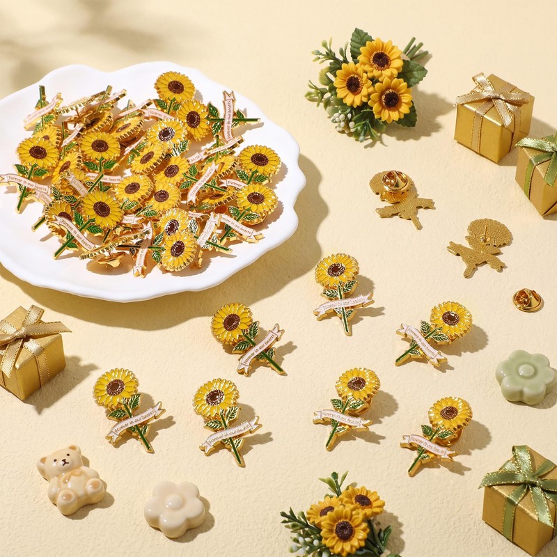 Misdary 100 Pcs Sunflower Funeral Memorial Pins for Guests Forever