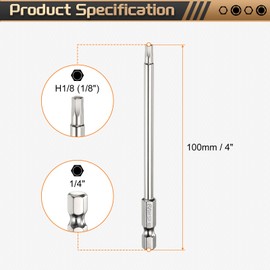 HARFINGTON H1/8 Hex Head Screwdriver Bit 1/8" Flat Tip 1/4" Hex Shank 4" Long Magnetic Hexagonal Screw Drill Bit Wrench Chrome Plated Power Driver Socket