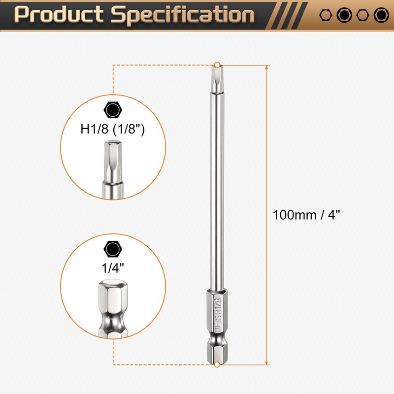 HARFINGTON H1/8 Hex Head Screwdriver Bit 1/8" Flat Tip 1/4"