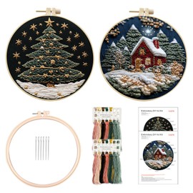 HTTDSLF Embroidery Set Adult Christmas, Christmas Embroidery Kit, Beginner Embroidery Set for Adults, Christmas Art Craft Set, with Embroidery Thread, Needles and Sewing Tools