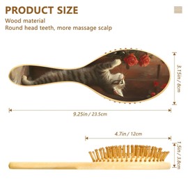 xigua Cute Cat and Rose Hair Brush,Massage Wooden Hairbrush Reducing Hair Breakage and Frizzy,No More Tangle for All Hair Types534