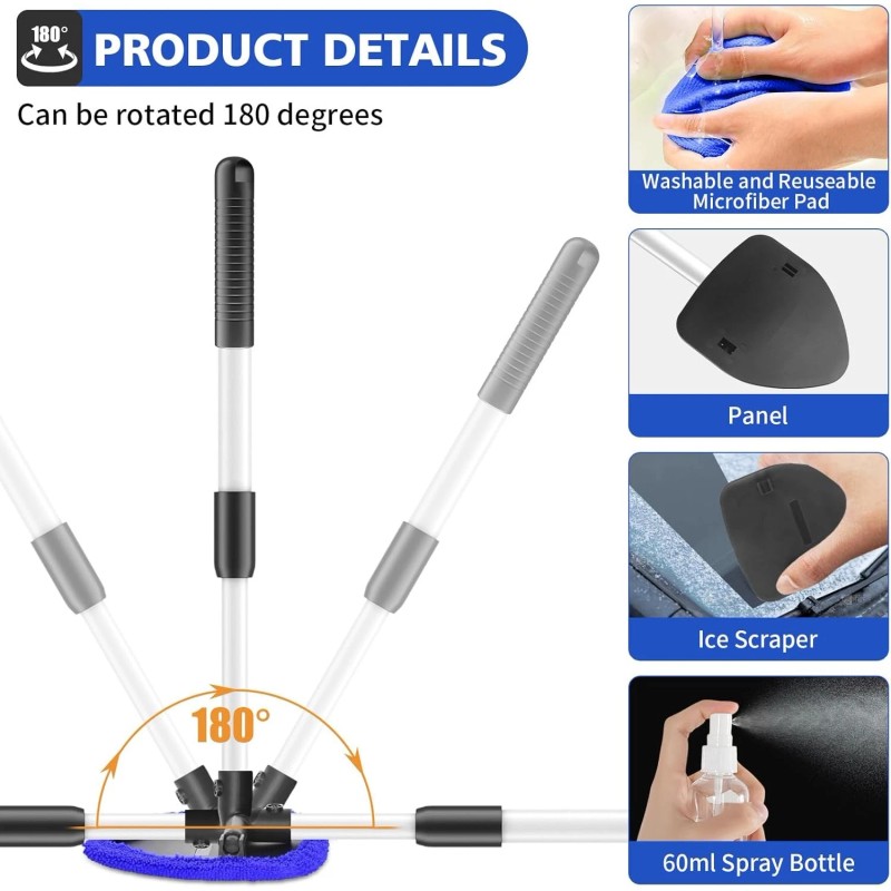 YAKATOTUO Windshield Cleaning Tool, 23-inch Extendable Handle Car Window Cleaner