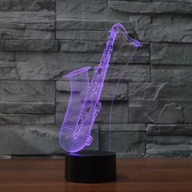 FLRXHK Saxophone 3D Illusion Night Light Touch Table Desk Lamp with Remote Control 16 Colors Optical USB LED Night Light for Kids Gift Room Decoration