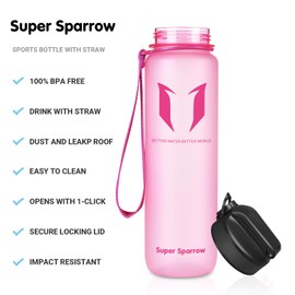 Super Sparrow Drinking Bottle with Straw - Tritan Water Bottle - 750 ml - BPA-Free - Ideal Sports Bottle - Leak-Proof Drinking Bottles for Children - Lightweight, Sustainable