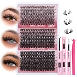 Focipeysa Wispy Lash Clusters 360pcs Eyelash Extension 30D 40D 50D Individual Lashes 9-16mm Mixed Eyelash Clusters Natural Lash Extensions with Lash Bond and Seal and Tweezers DIY Cluster Eyelashes