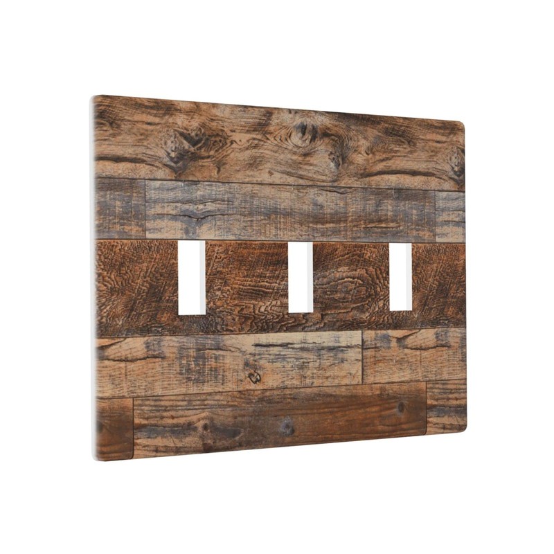 Brown Rustic Wood Triple Light Switch Cover Plate 3 Gang