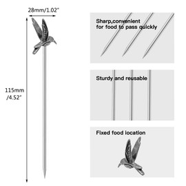 Metal Cocktail Picks Fruits Toothpicks, 6pcs Long-billed Bird Martini Picks Reusable Olive Picks Garnish Skewer for Party Bar Reunion (Antique Silver)