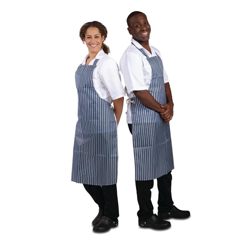 Whites Chefs Apparel Waterproof Bib Apron Nylon Blue And White