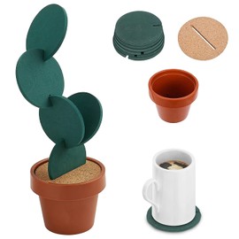Coasters for Drinks,Cactus Coaster Set of 6，Absorbent Drink Coasters， Cactus Shape Coaster Holder Coasters ， Suitable Holder for Drinks,Coffee,Cupfor Suitable for Kinds of Cups(Green Cactus 6pcs)