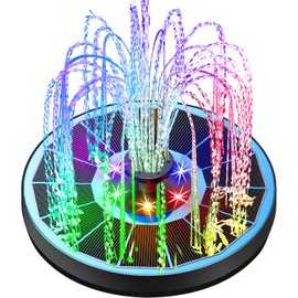 Yzert Solar Fountain Glass Panel with 2200 mah Battery, 3.5W Floating Solar Water Fountain with 4 Fixed Rods, Solar Pump for Bird Bath, Garden, Pond, Pool, Outdoor (Blue Panel Colorfu Lights)