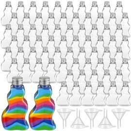 Nuenen 100 Pcs Sand Art Bottles Bulk Wave Shaped Plastic Bottles with Funnels Sand Art Kits for Kids Sand Art Containers Craft Collection Bottle for DIY Activity Party, Sand Not Included (Silver)