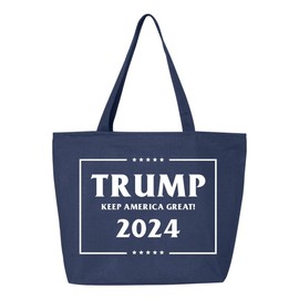 shop4ever Trump Keep America Great 2024 45th US President Heavy Canvas Tote with Zipper Reusable Shopping Bag Navy 1 Pack