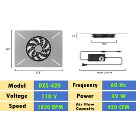 MEOZRI Basement Attic Crawlspace Ventilation Fan window Exhaust Fan Ultra-Thin Design Reversible Airflow (Medium-420CFM-13.8 * 11.8Inch)