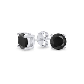 Classic 4-Prong Basket Set Cubic Zirconia Mens Womens Round Black CZ Solitaire Stud Earrings in 925 Sterling Silver 6MM