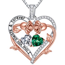 Iefil Rose Heart Birthstone Necklace Gifts for Women Mom Grandma, Birthstone Jewelry Natural or Created Gemstone Mothers Day Birthday Christmas Gifts for Mom Grandma Her Wife Girlfriend Women,