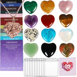 12 PCS Hearts Crystals and Healing Stones 0.8 Inch Pocket Natural Crystal Love Gemstones Set Amethyst Rose Quartz Cute Birthday Party Bulk Inspirational Gifts for Teen Girls Women Christmas