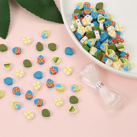 100pcs Mixed Colorful Easter Egg Polymer Clay Beads for Women Jewelry Making DIY Bracelet Necklace Hair Clip Accessories (Easter Egg)