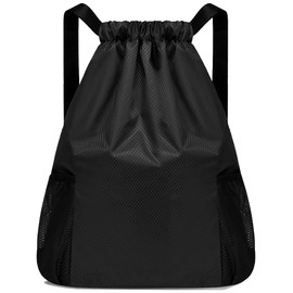 Arcade Knapsack for Sports, Men's, Women's, Stylish Gym Sack, Plain, Drawstring, Waterproof, Lightweight, Swimming, Club Activities, Exercise, Travel, Black