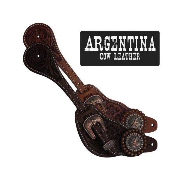 Showman Men's Size Argentina Cow Leather Star Concho Spur Straps! New Horse TACK! (Dark Chocolate)