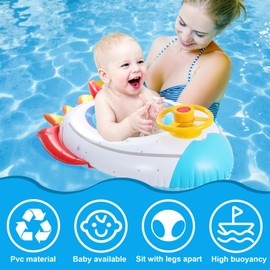 Rocket Shape Baby Swimming Ring, Inflatable Rockets Space Swimming Float PVC Safety Aid Seat Circle Swim Boat Inflator with Steering Wheel for Age 6 Months to 3 Years Toddler Floating Training