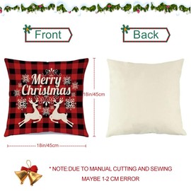 Christmas Decorations, Merry Christmas Throw Pillow Covers 18 x 18 Inches Set of 4 -Christmas Cushions Covers Neutral -Zippered Christmas Pillow Covers (Retro Red Plaid Reindeer Car)